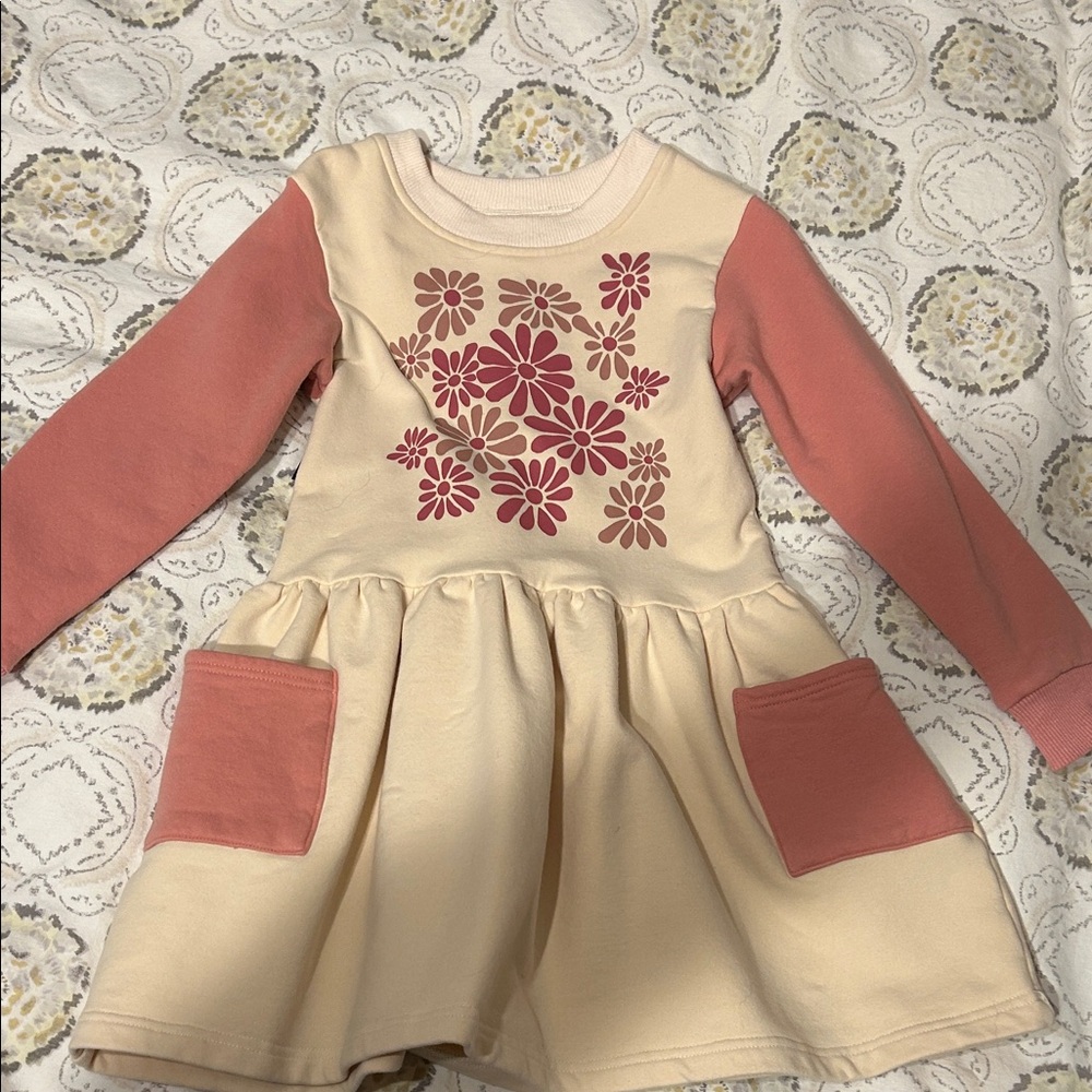 Tiny Tribe Charming Cream and Pink Floral Kids Dress